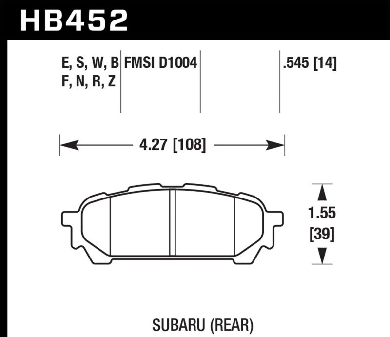Hawk D1004 HPS Street Rear Brake Pads - 2003-2005 Subaru WRX