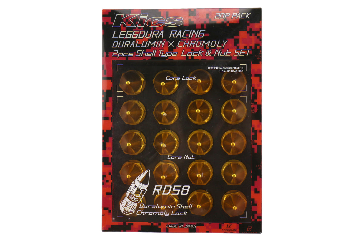 KICWRD5813A Project Kics Leggdura Racing Dangan Shell Type Lug Nuts - 2015+ WRX / 2015+ STI / 2013+ FT86-Gold,