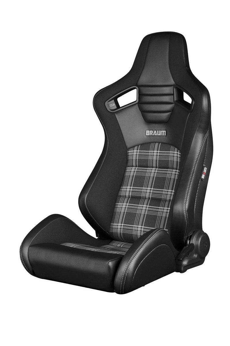 Braum Elite-S Series Sport Seats - Black & Grey Plaid (Grey Stitching) Pair - Universal