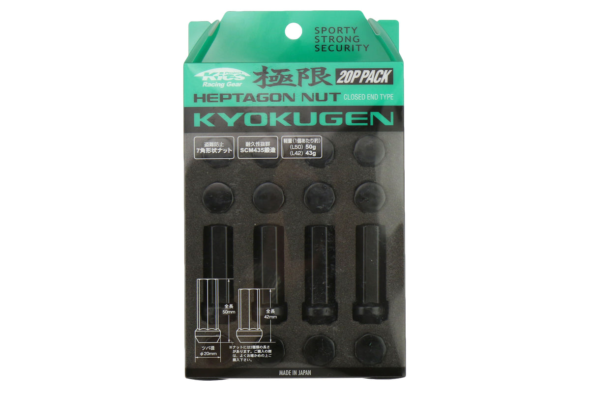 KICWHPF3BL50 Project Kics Black KyoKugen Lug Nut Set 12x1.25 50MM,