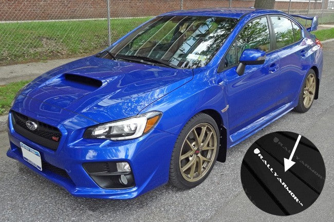 RALMF32-UR-BLK/WH Rally Armor Mud Flaps - 2015+ WRX / 2015+ STI-Black Mud Flap with White Logo,