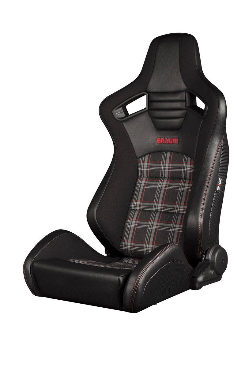 Braum Elite-S Series Sport Seats - Black & Red Plaid (Red Stitching) Pair - Universal
