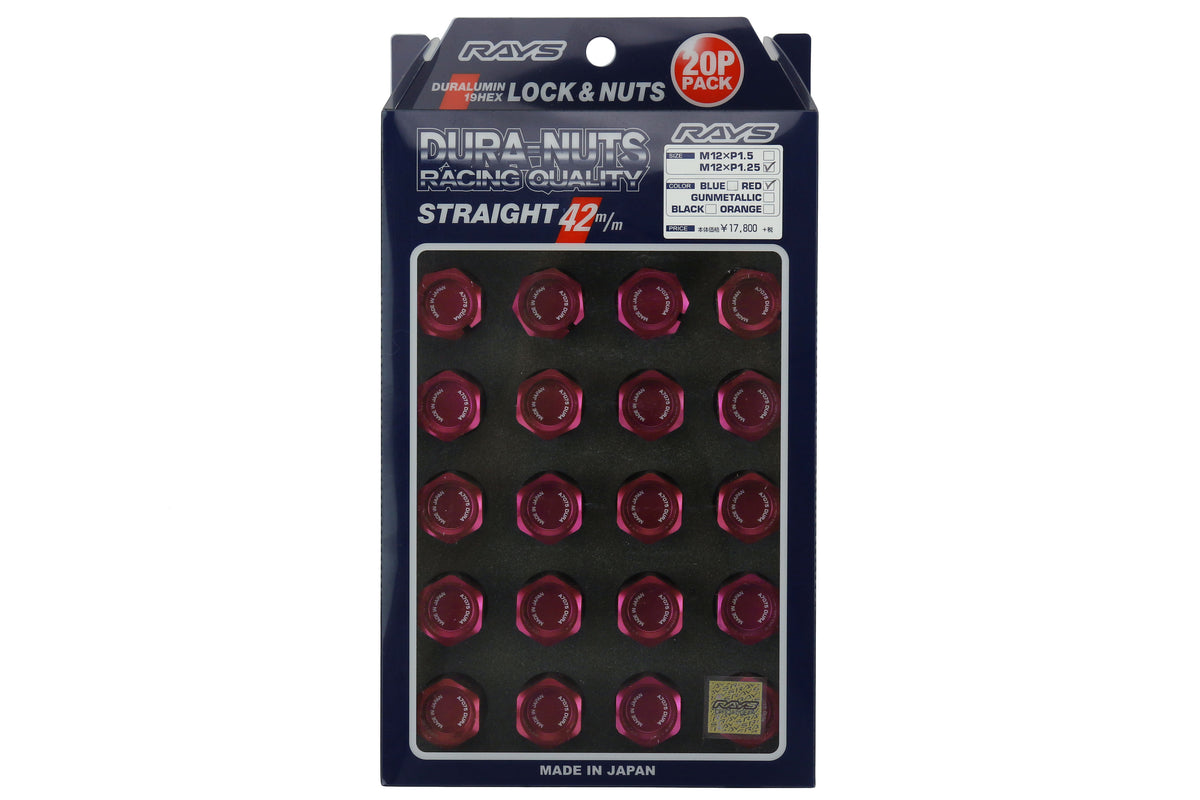 VLKWDURA4212125R Rays Dura-Nut L42 Straight Type lug nuts - 2015+ WRX / 2015+ STI / 2013+ BRZ / 2014+ FORESTER-Red,