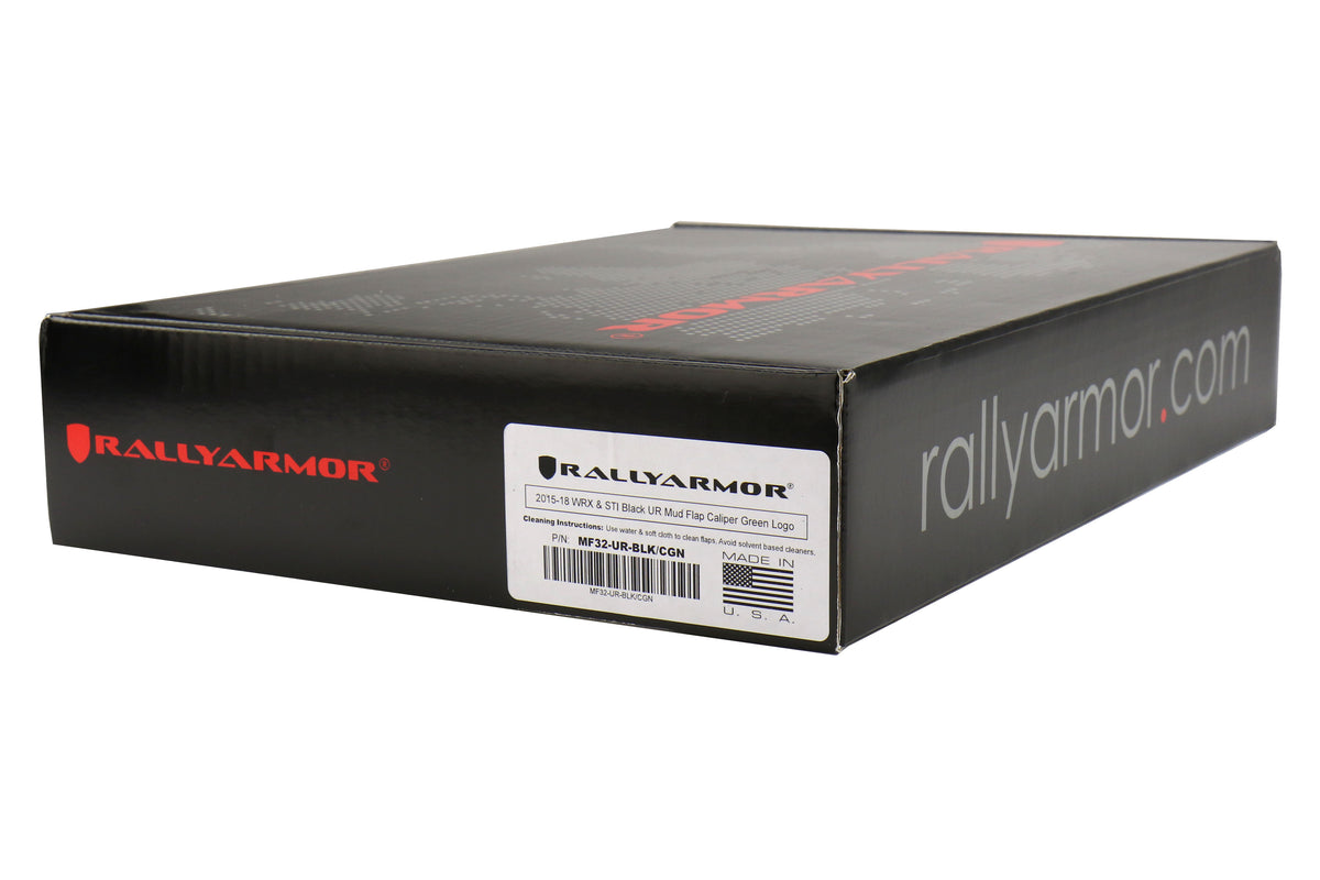 RALMF32-UR-BLK/CGN Rally Armor Mud Flaps - 2015+ WRX / 2015+ STI-Black Mud Flap with Green Logo,