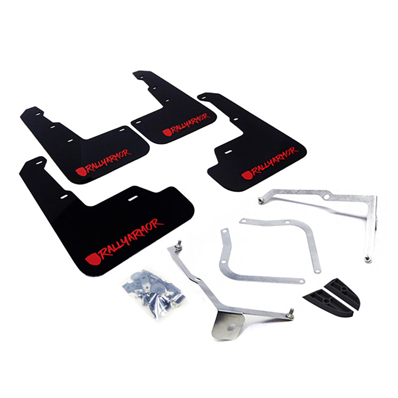 Rally Armor Black UR Mud Flap w/Red Altered Font Logo - 2015-2021 Subaru WRX / STI