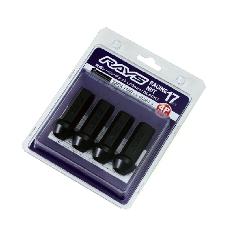 Rays 17 Hex Racing Nut Set L58 Super Long Type 12x1.50 - Black Chromat ...