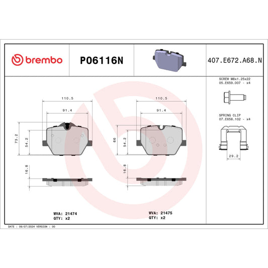 Brembo OE PRIME Ceramic Brake Pad - Rear - 2020-2026 Toyota GR Supra