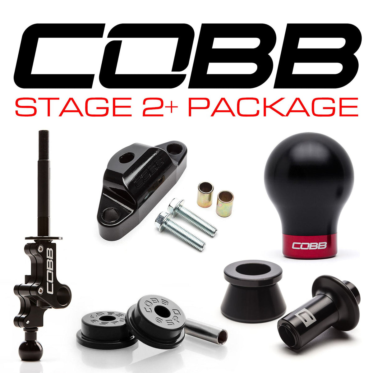Cobb Stg 2+ Drivetrain Pkg w/ Weighted Shift Knob - Black Knob / White & Red Lockout - 2004-2021 Subaru STI 6MT
