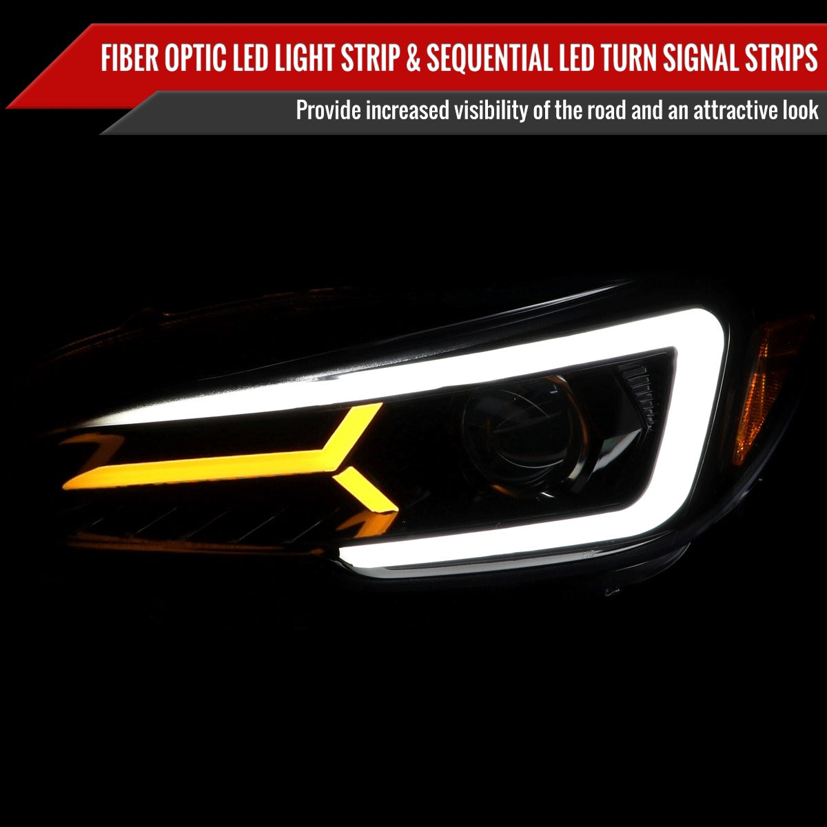 Spec-D Version 2 LED Bar Style Projector Headlights w/ Switchback & Sequential Turn Signal - DRL LED Bar / Gloss Black Housing / Clear Lens - 2015-2021 Subaru WRX/STI (FOR FACTORY HALOGEN HEADLIGHT WITHOUT LED DRL MODELS ONLY)
