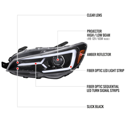 Spec-D Version 2 LED Bar Style Projector Headlights w/ Switchback & Sequential Turn Signal - DRL LED Bar / Gloss Black Housing / Clear Lens - 2015-2021 Subaru WRX/STI (FOR FACTORY HALOGEN HEADLIGHT WITHOUT LED DRL MODELS ONLY)