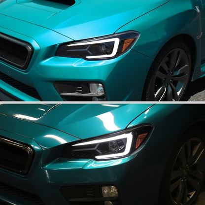 Spec-D Version 2 LED Bar Style Projector Headlights w/ Switchback & Sequential Turn Signal - DRL LED Bar / Gloss Black Housing / Smoked Lens - 2015-2021 Subaru WRX/STI (FOR FACTORY HALOGEN HEADLIGHT WITHOUT LED DRL MODELS ONLY)