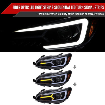 Spec-D Version 2 LED Bar Style Projector Headlights w/ Switchback & Sequential Turn Signal - DRL LED Bar / Gloss Black Housing / Smoked Lens - 2015-2021 Subaru WRX/STI (FOR FACTORY HALOGEN HEADLIGHT WITHOUT LED DRL MODELS ONLY)
