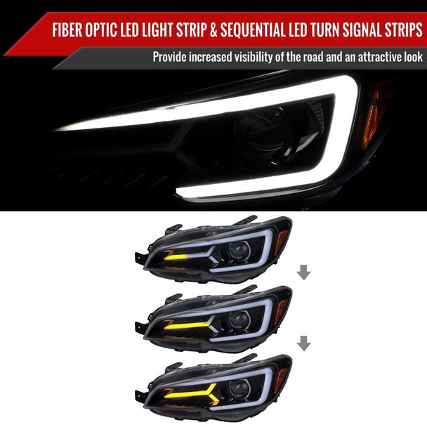 Spec-D Version 2 LED Bar Style Projector Headlights w/ Switchback & Sequential Turn Signal - DRL LED Bar / Gloss Black Housing / Smoked Lens - 2015-2021 Subaru WRX/STI (FOR FACTORY HALOGEN HEADLIGHT WITHOUT LED DRL MODELS ONLY)
