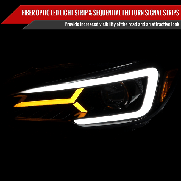 Spec-D Version 2 LED Bar Style Projector Headlights w/ Switchback & Sequential Turn Signal - DRL LED Bar / Gloss Black Housing / Smoked Lens - 2015-2021 Subaru WRX/STI (FOR FACTORY HALOGEN HEADLIGHT WITHOUT LED DRL MODELS ONLY)