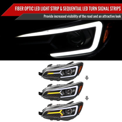 Spec-D Version 2 LED Bar Style Projector Headlights w/ Switchback & Sequential Turn Signal - DRL LED Bar / Matte Black Housing / Clear Lens - 2015-2021 Subaru WRX/STI (FOR FACTORY HALOGEN HEADLIGHT WITHOUT LED DRL MODELS ONLY)