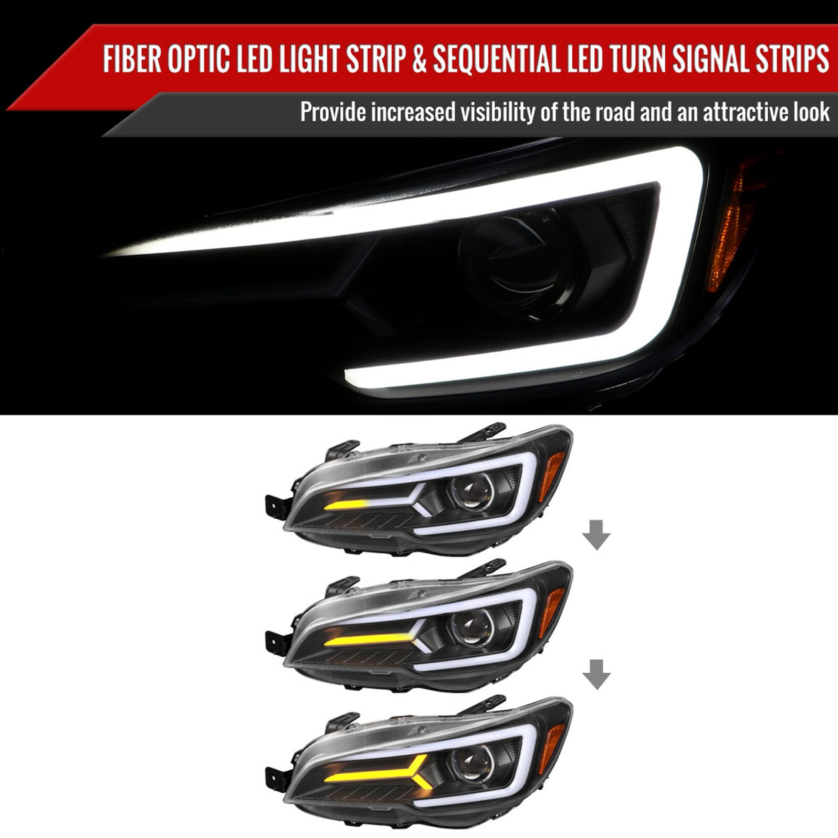 Spec-D Version 2 LED Bar Style Projector Headlights w/ Switchback & Sequential Turn Signal - DRL LED Bar / Matte Black Housing / Clear Lens - 2015-2021 Subaru WRX/STI (FOR FACTORY HALOGEN HEADLIGHT WITHOUT LED DRL MODELS ONLY)