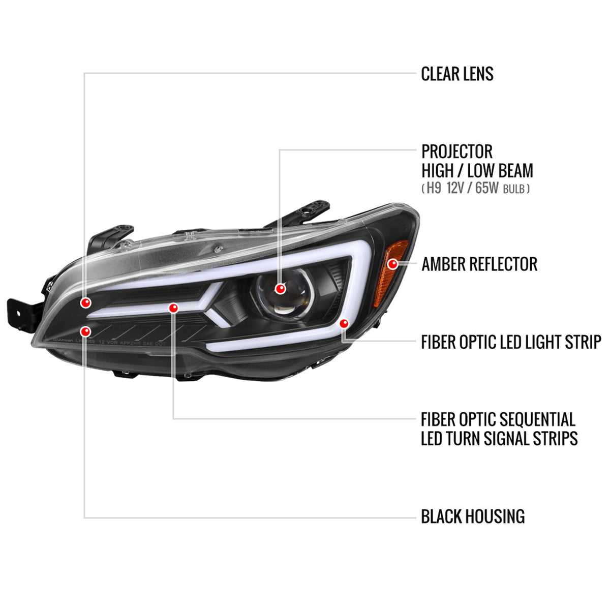 Spec-D Version 2 LED Bar Style Projector Headlights w/ Switchback & Sequential Turn Signal - DRL LED Bar / Matte Black Housing / Clear Lens - 2015-2021 Subaru WRX/STI (FOR FACTORY HALOGEN HEADLIGHT WITHOUT LED DRL MODELS ONLY)