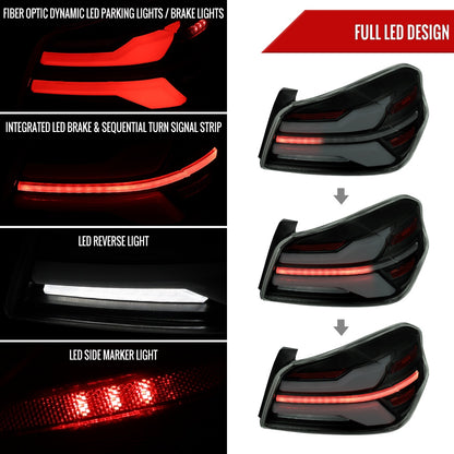 Spec-D Sequential Full LED Tail Lights - Gloss Black Housing / Smoked Lens / White Bar - 2015-2021 Subaru WRX / STI