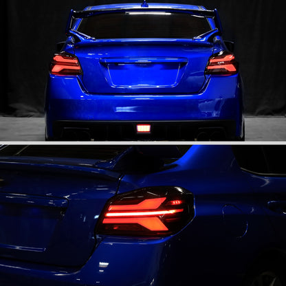 Spec-D Sequential Full LED Tail Lights - Gloss Black Housing / Smoked Lens / White Bar - 2015-2021 Subaru WRX / STI