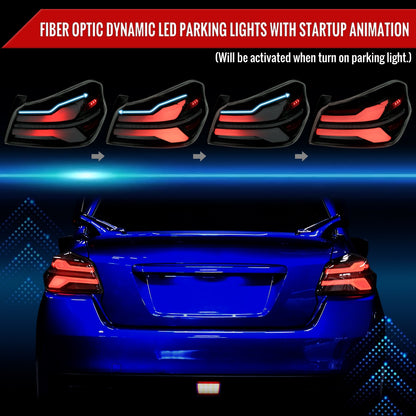 Spec-D Sequential Full LED Tail Lights - Gloss Black Housing / Smoked Lens / White Bar - 2015-2021 Subaru WRX / STI