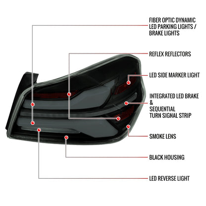 Spec-D Sequential Full LED Tail Lights - Gloss Black Housing / Smoked Lens / White Bar - 2015-2021 Subaru WRX / STI