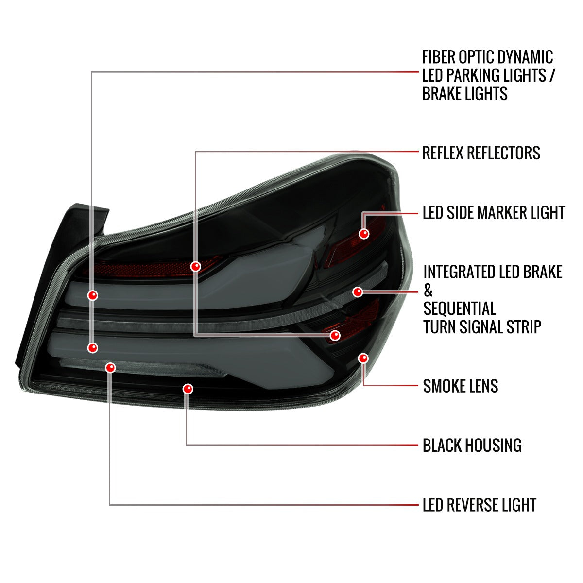 Spec-D Sequential Full LED Tail Lights - Gloss Black Housing / Smoked Lens / White Bar - 2015-2021 Subaru WRX / STI