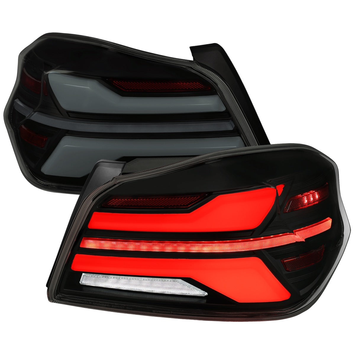 Spec-D Sequential Full LED Tail Lights - Gloss Black Housing / Smoked Lens / White Bar - 2015-2021 Subaru WRX / STI