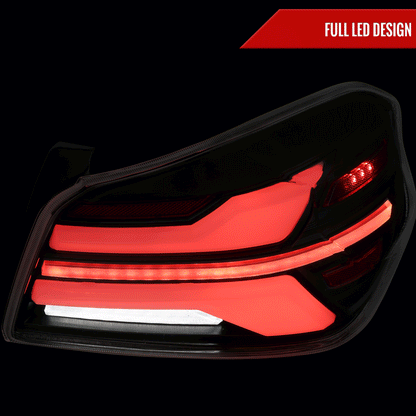 Spec-D Sequential Full LED Tail Lights - Black Housing / Clear Lens / White Bar - 2015-2021 Subaru WRX / STI