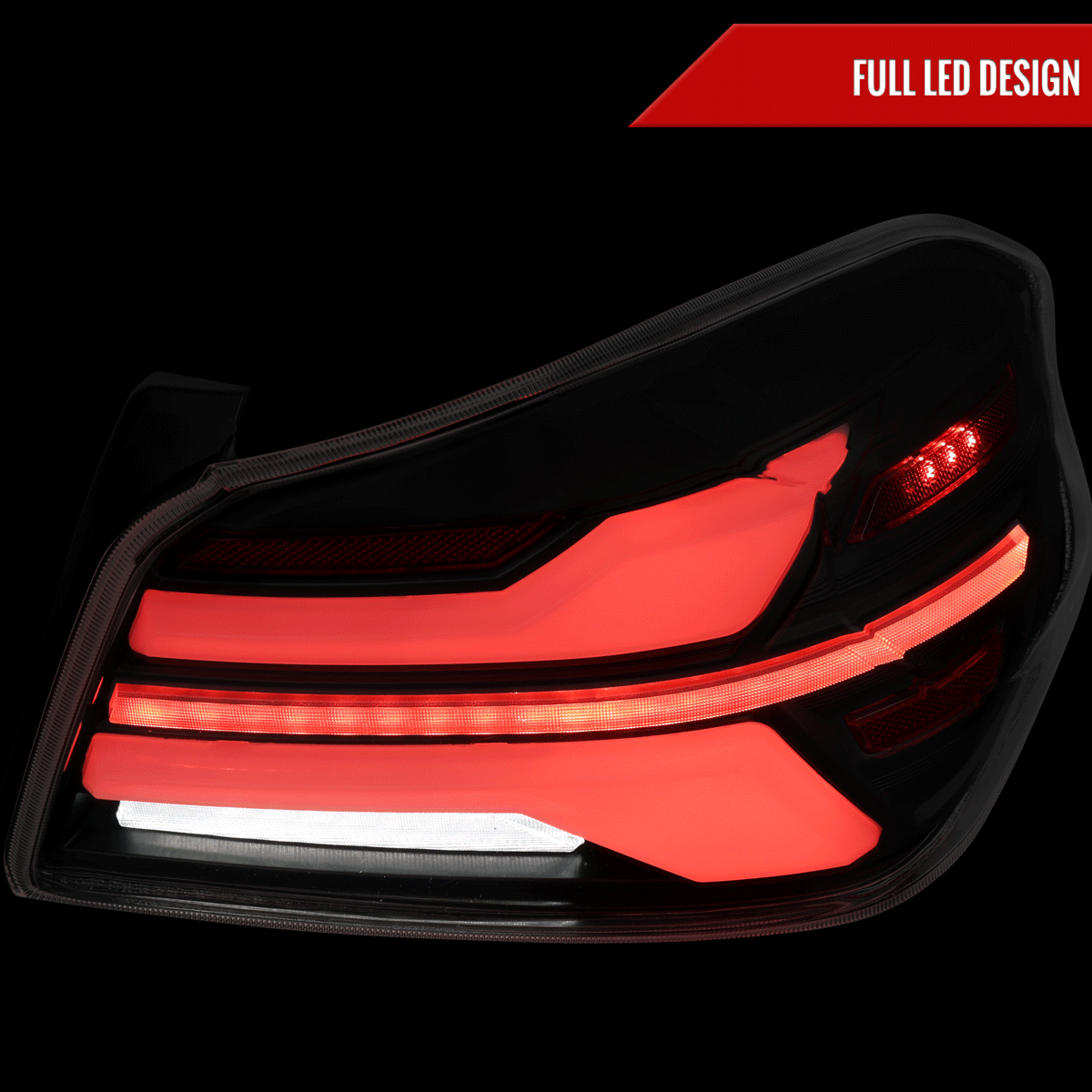 Spec-D Sequential Full LED Tail Lights - Black Housing / Clear Lens / White Bar - 2015-2021 Subaru WRX / STI