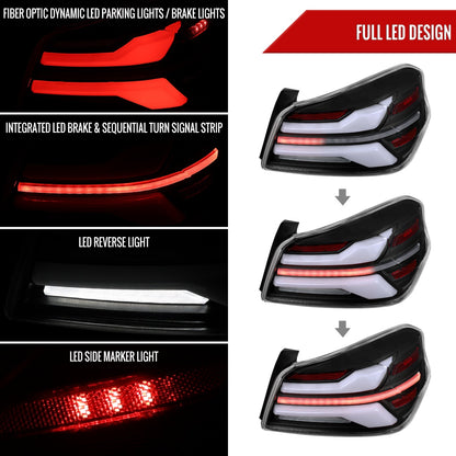 Spec-D Sequential Full LED Tail Lights - Black Housing / Clear Lens / White Bar - 2015-2021 Subaru WRX / STI