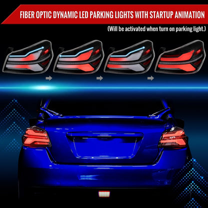 Spec-D Sequential Full LED Tail Lights - Black Housing / Clear Lens / White Bar - 2015-2021 Subaru WRX / STI