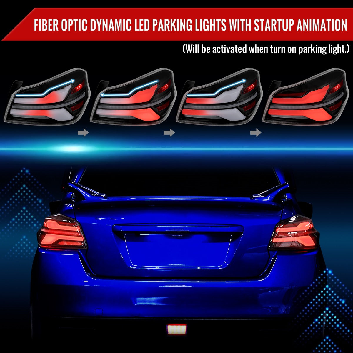 Spec-D Sequential Full LED Tail Lights - Black Housing / Clear Lens / White Bar - 2015-2021 Subaru WRX / STI