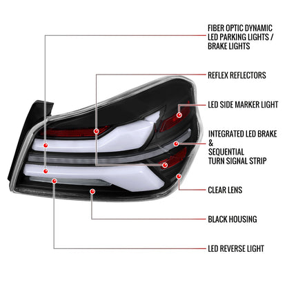 Spec-D Sequential Full LED Tail Lights - Black Housing / Clear Lens / White Bar - 2015-2021 Subaru WRX / STI