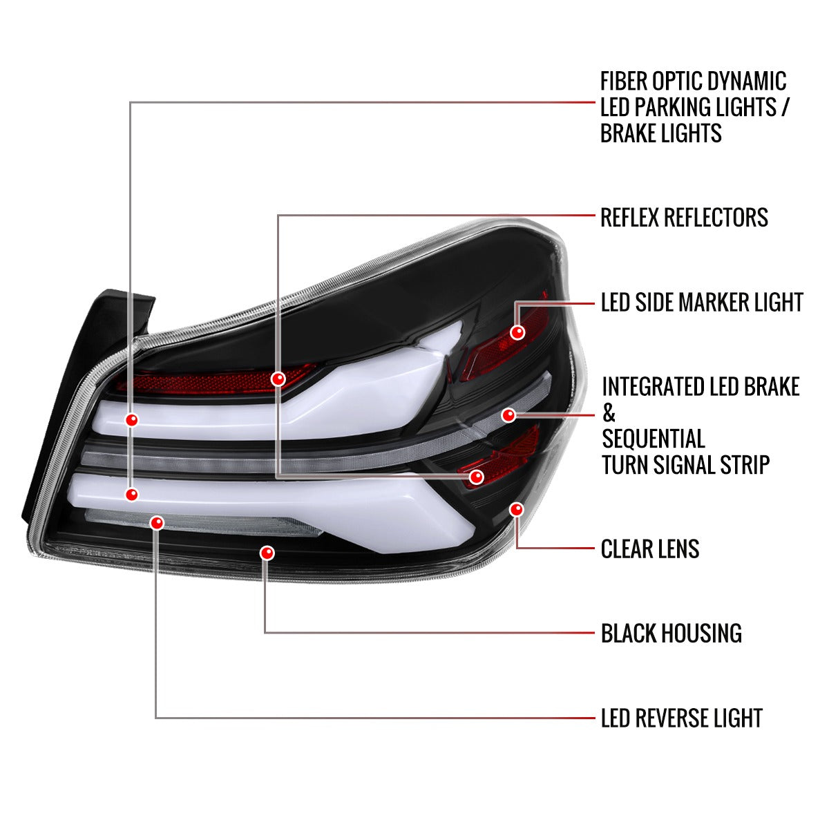 Spec-D Sequential Full LED Tail Lights - Black Housing / Clear Lens / White Bar - 2015-2021 Subaru WRX / STI