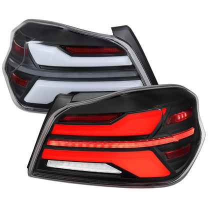 Spec-D Sequential Full LED Tail Lights - Black Housing / Clear Lens / White Bar - 2015-2021 Subaru WRX / STI