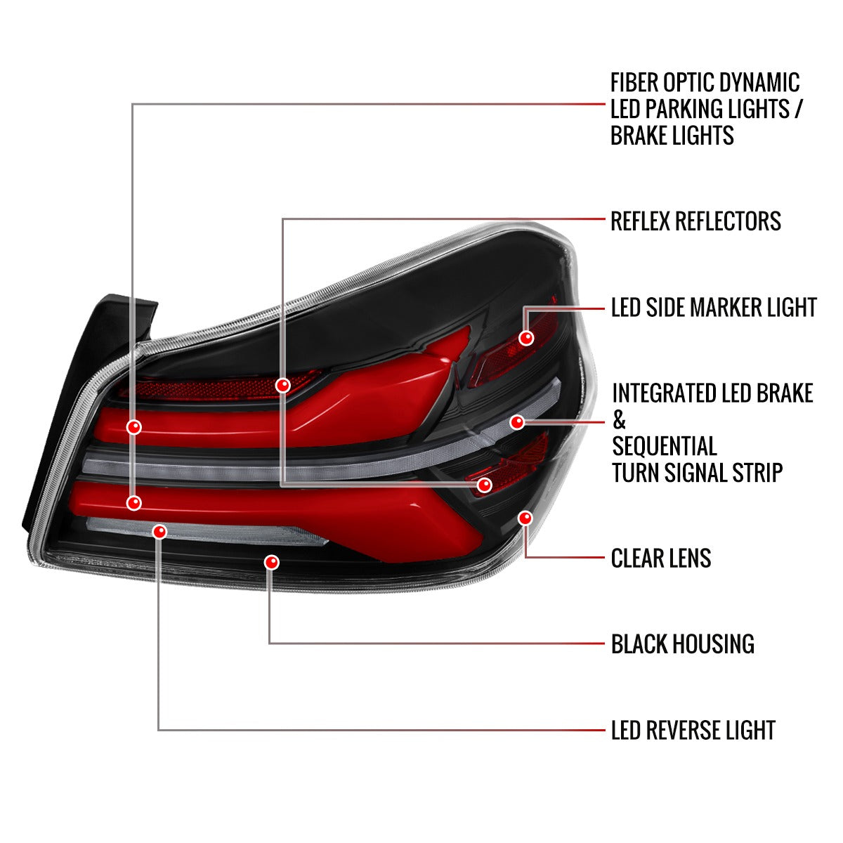Spec-D Sequential Full LED Tail Lights - Matte Black Housing / Clear Lens / Red Bar - 2015-2021 Subaru WRX / STI