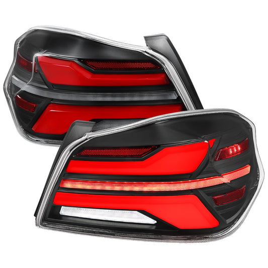 Spec-D Sequential Full LED Tail Lights - Matte Black Housing / Clear Lens / Red Bar - 2015-2021 Subaru WRX / STI