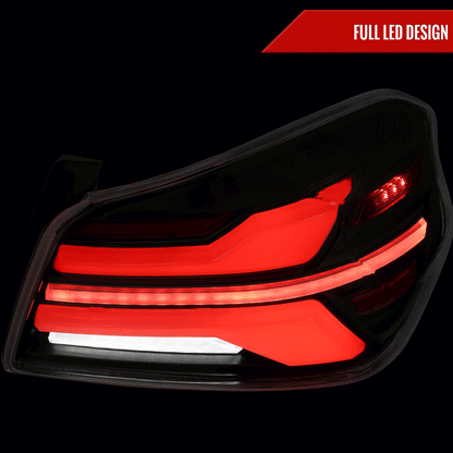 Spec-D Sequential Full LED Tail Lights - Matte Black Housing / Smoked Lens / White Bar - 2015-2021 Subaru WRX / STI