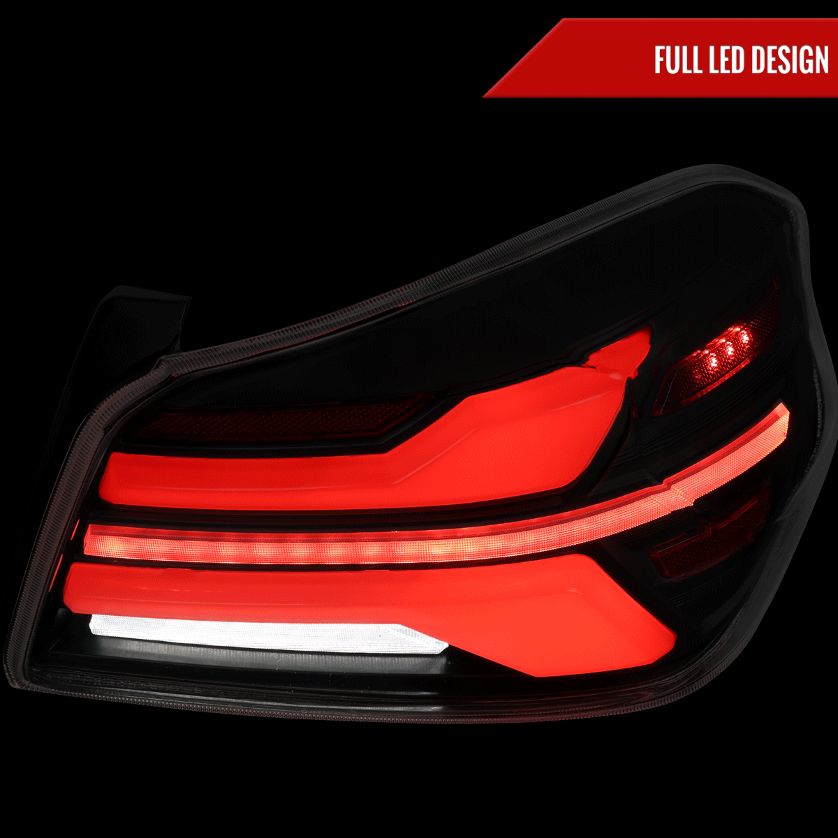 Spec-D Sequential Full LED Tail Lights - Matte Black Housing / Smoked Lens / White Bar - 2015-2021 Subaru WRX / STI
