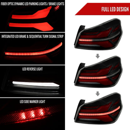 Spec-D Sequential Full LED Tail Lights - Matte Black Housing / Smoked Lens / White Bar - 2015-2021 Subaru WRX / STI