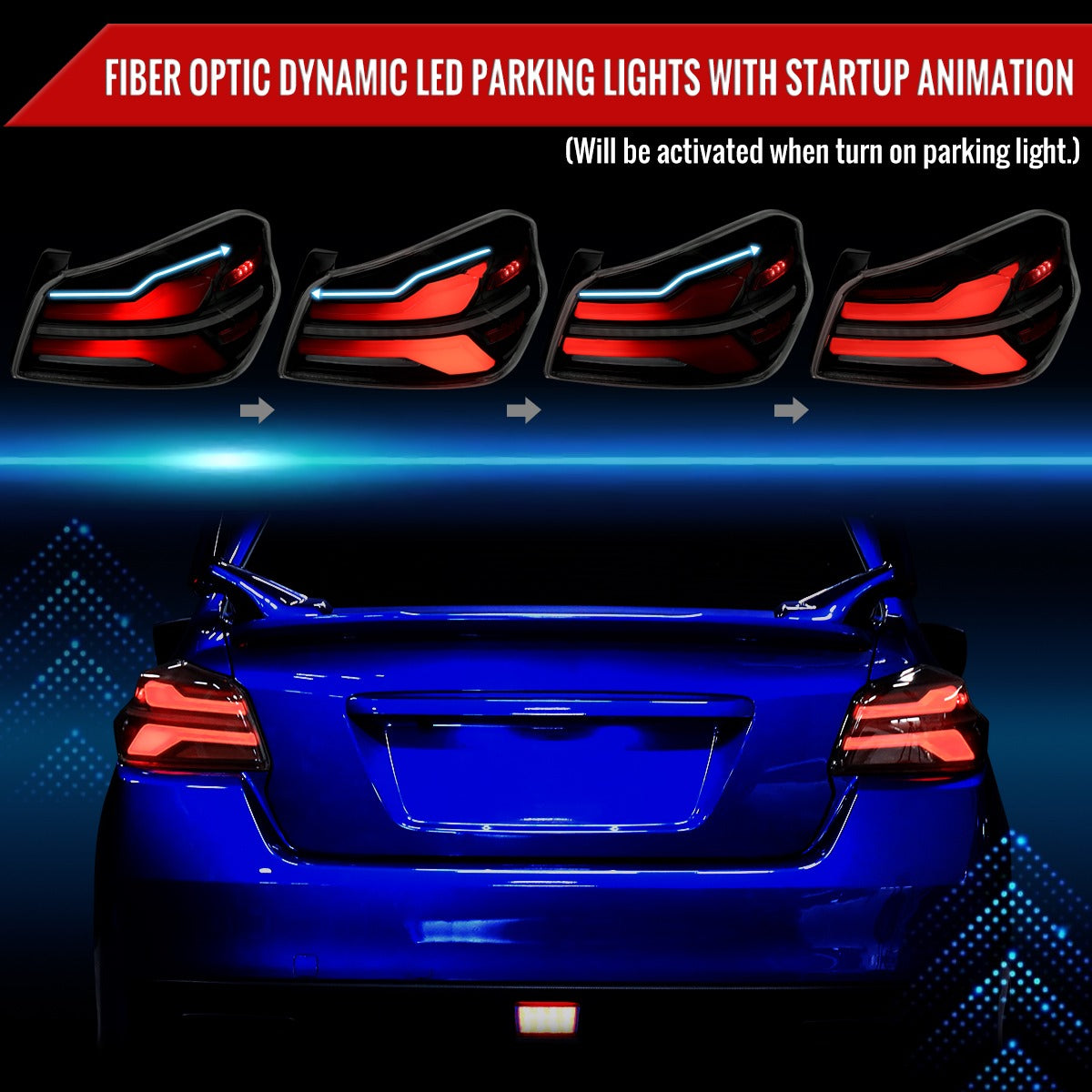 Spec-D Sequential Full LED Tail Lights - Matte Black Housing / Smoked Lens / White Bar - 2015-2021 Subaru WRX / STI
