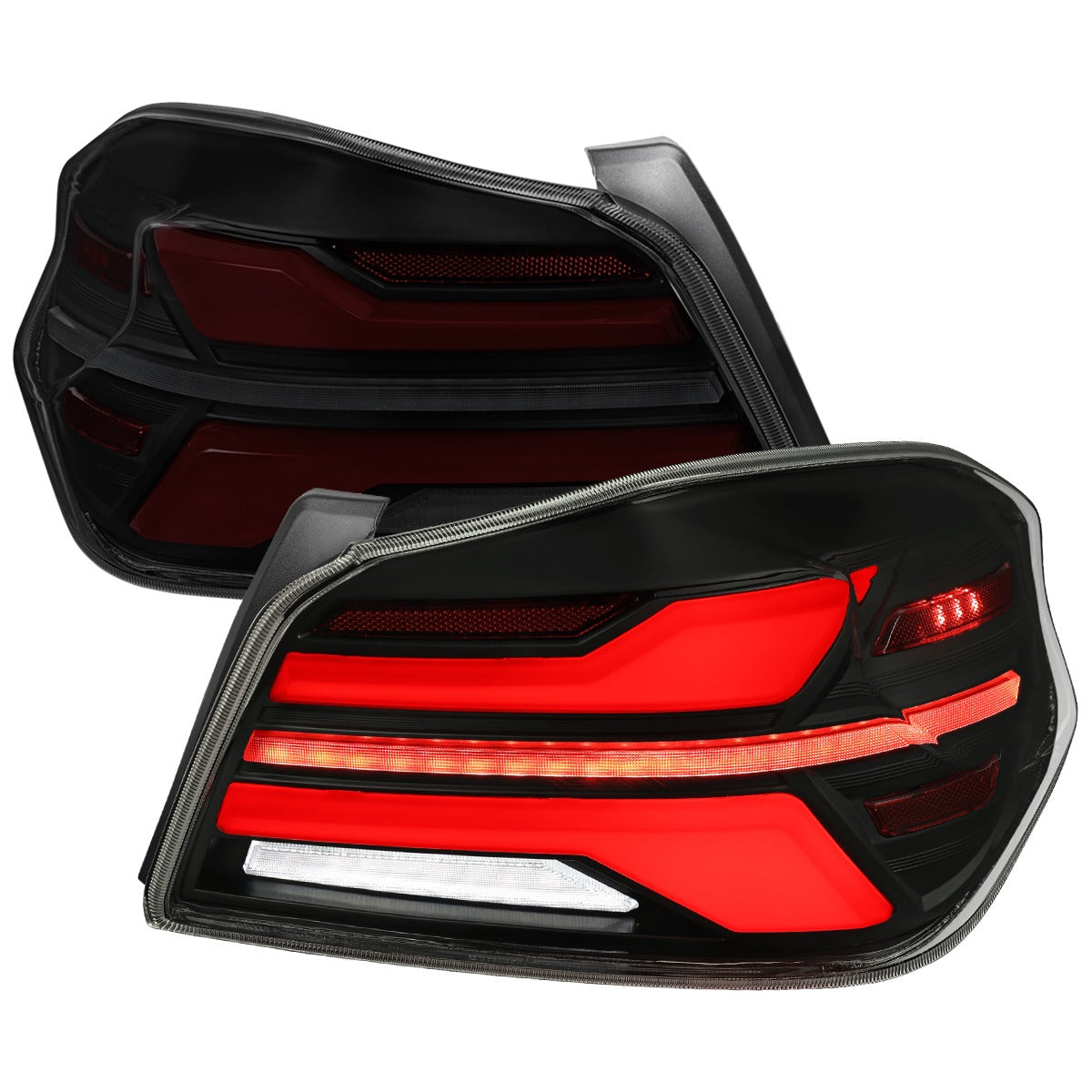 Spec-D Sequential Full LED Tail Lights - Matte Black Housing / Smoked Lens / White Bar - 2015-2021 Subaru WRX / STI