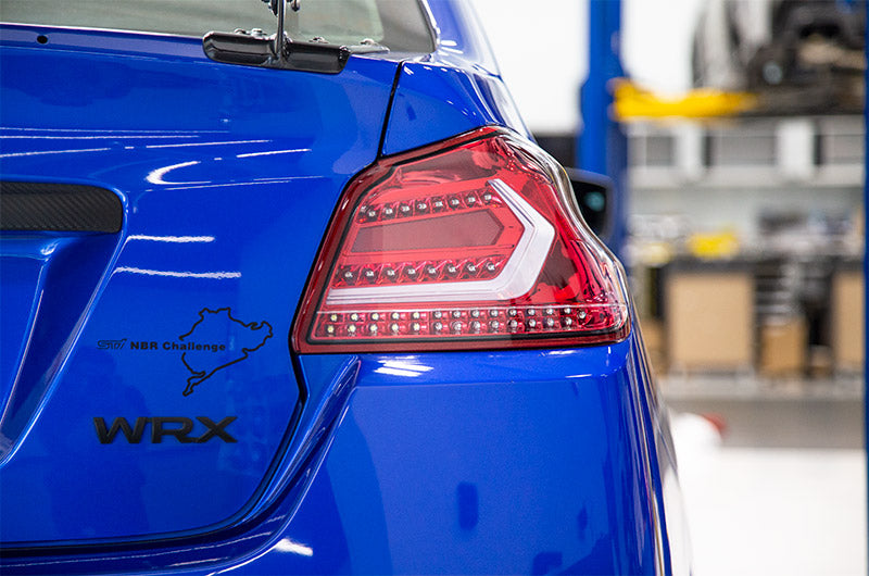 OLM Evolution Tail Lights - Clear Lens, Red Base, White Bar - 2015-2021 Subaru WRX / STI