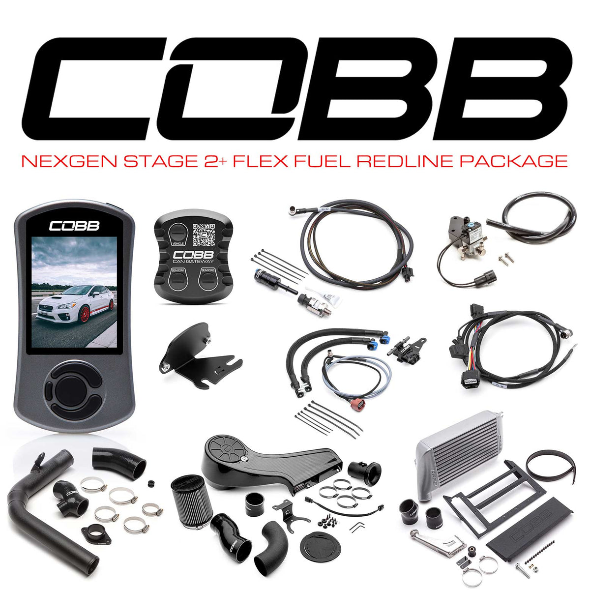 Cobb NexGen Stage 2 + CAN Flex Fuel Redline Carbon Fiber Power Package - Silver - 2015-2017 Subaru WRX