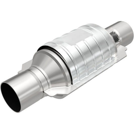 MagnaFlow Universal 3-Way Catalytic Converter - 2in In/Out Center/Center Round 9in Body L x 5.125in W x 13in Overall L Single O2 Port