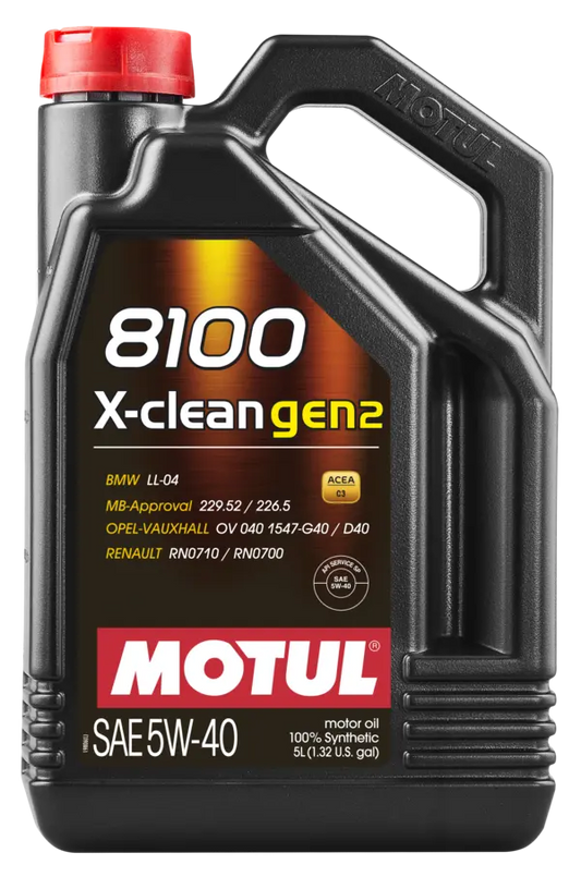 Motul 8100 X-CLEAN Gen 2 5W40 Synthetic Engine Oil (5 Liter Jug)