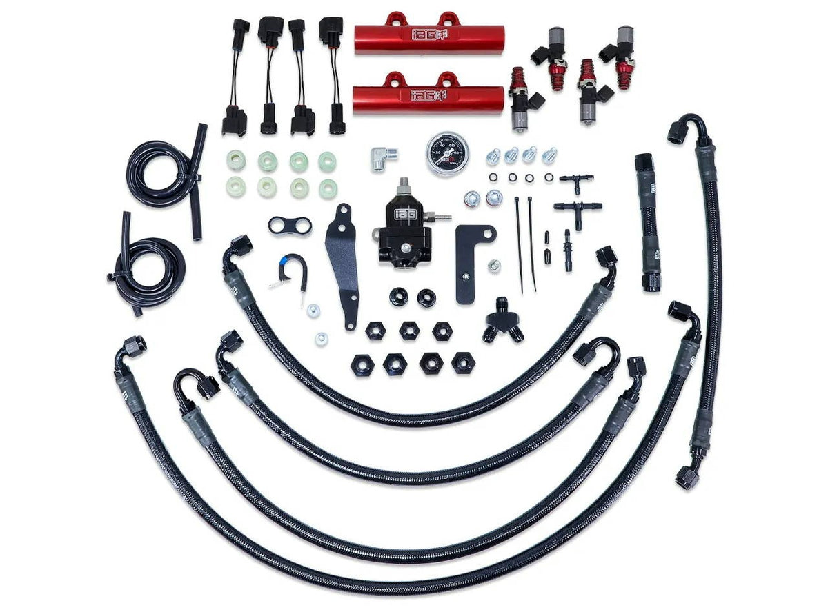 IAG Performance PTFE Fuel System Kit with ID 1050cc Injectors, Aeromotive FPR, Red IAG Fuel Rails - 2008-2014 Subaru WRX / 2008-2021 STI