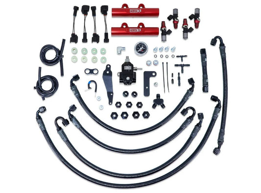IAG Performance PTFE Fuel System Kit with ID 1050cc Injectors, Aeromotive FPR, Red IAG Fuel Rails - 2008-2014 Subaru WRX / 2008-2021 STI
