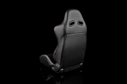BRMBRR2-BKRS Braum Advan Series Sport Seats - Black Leatherette (Red Stitching) Pair - Universal,