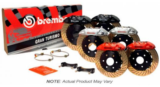 BRE1P2.8002A3 Brembo 4 Piston Front BBK Slotted or Drilled : Silver Caliper, Slotted Rotor - 1P2.8002A3,